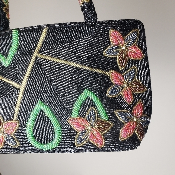 Vintage Glass Beaded Floral Handbag Purse - Picture 4 of 16